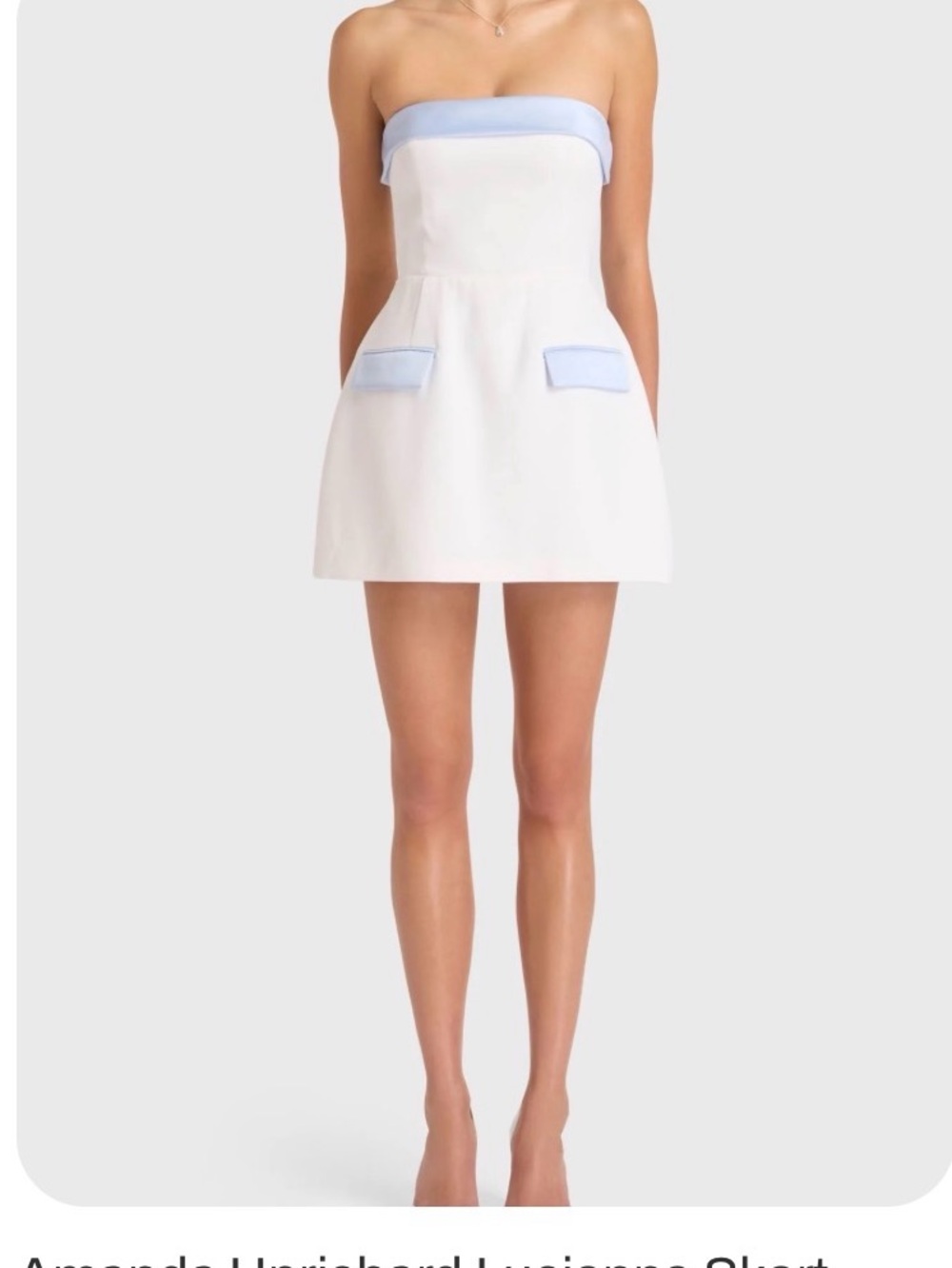 Amanda Uprichard Strapless White Mini Dress with Light Blue Trim